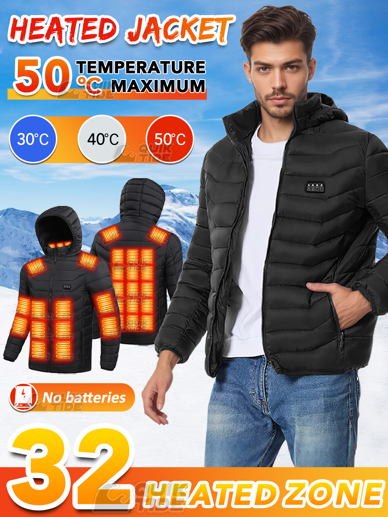 Outdoor Camping Zone - Intelligent Heating Jacket, 32-Heating Zones, 4-Switches,