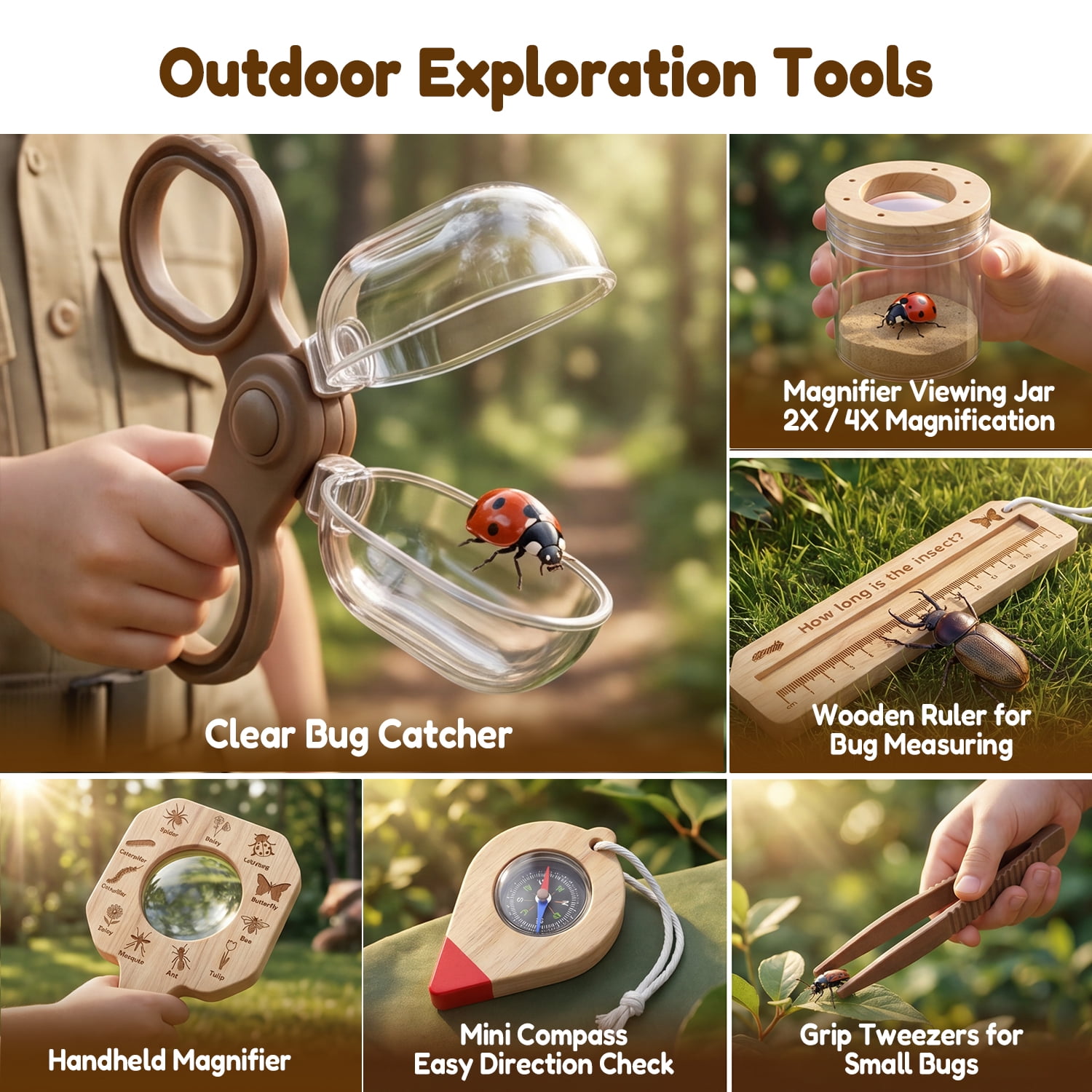 Wooden Bug Catching Kit With T - Outdoor Camping House avaliação e preço