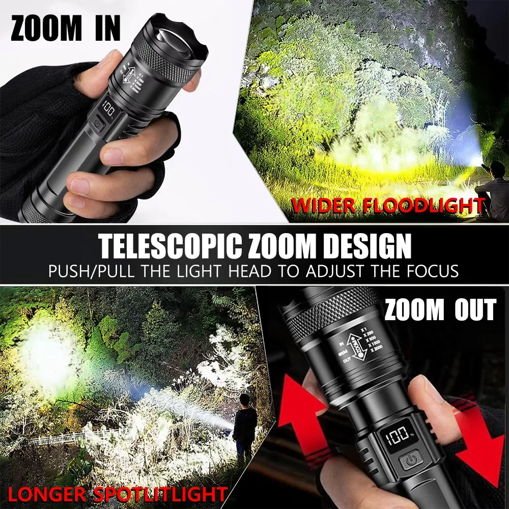 100000LM Super Bright Flashlig - Outdoor Camping Adventure Lamp avaliação e preço