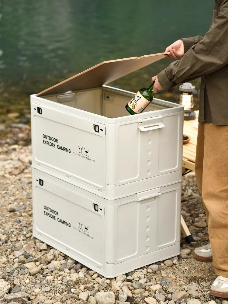 Outdoor Storage Box with Woode - Outdoor Camping Folding Storage Box avaliação e preço