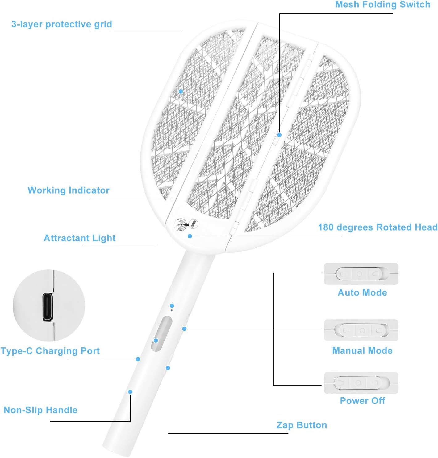 Foldable Bug Zapper Racket wit - Outdoor Camping Bug Zapper avaliação e preço
