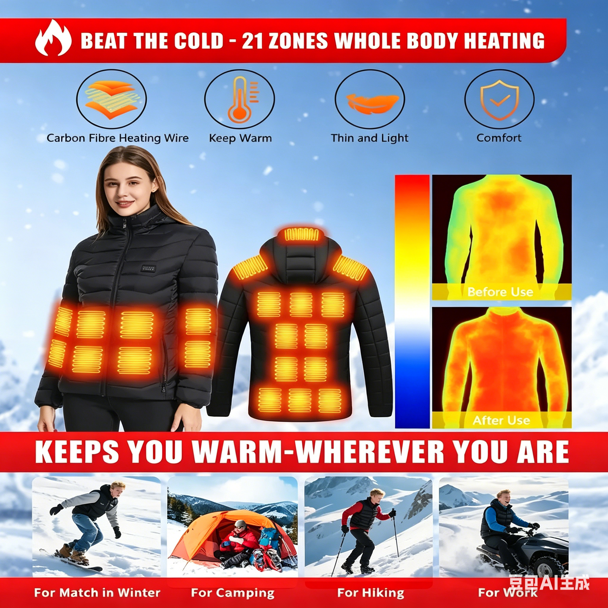23 Areas Heating Jacket, Polye - Outdoor Camping Zone avaliação e preço